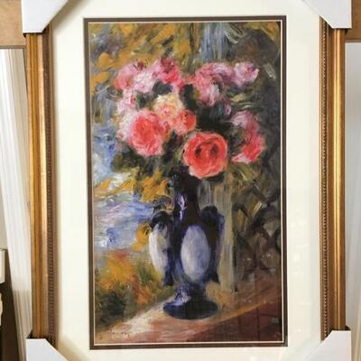 PIERRE-AUGUSTE RENOIR â€œRoses in a Blue Vaseâ€ Gallery Framed Lithograph. LOT A48Iâ€™m