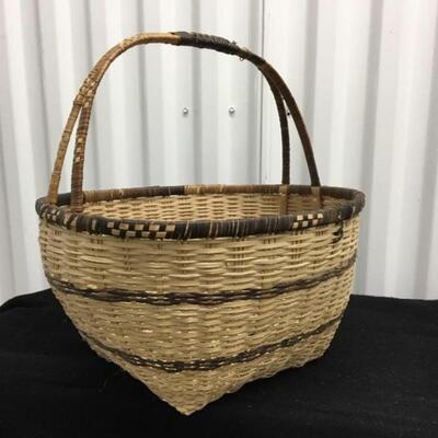 Vintage Hand Woven Double Handled Basket 12â€ x 12â€ x 12â€