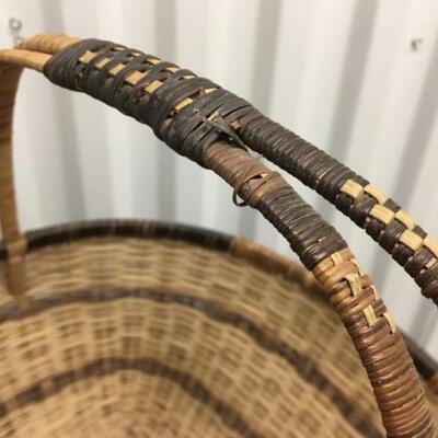 Vintage Hand Woven Double Handled Basket 12â€ x 12â€ x 12â€