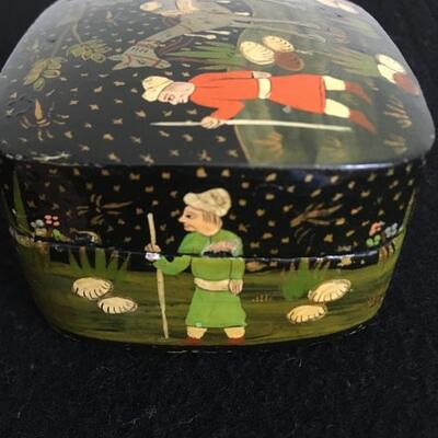 Vintage Hand Painted Black Enamel Style Ring Box 2â€ x 3â€