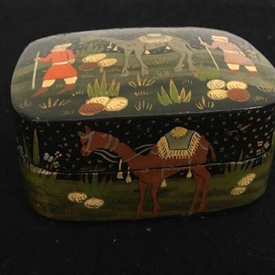 Vintage Hand Painted Black Enamel Style Ring Box 2â€ x 3â€