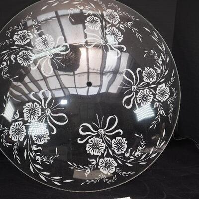 Lot 14 Vintage silk screened ceiling light cover glass 19"