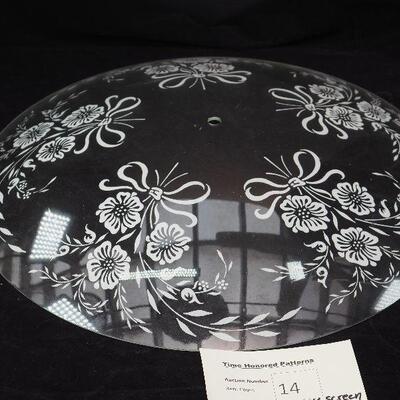 Lot 14 Vintage silk screened ceiling light cover glass 19"