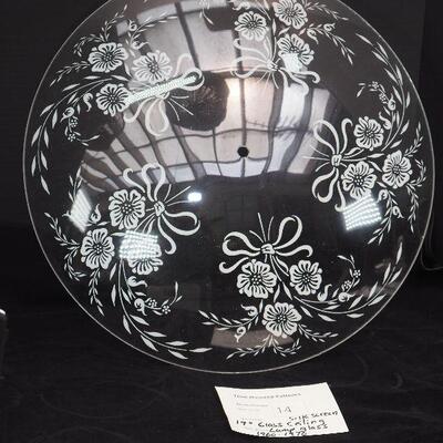 Lot 14 Vintage silk screened ceiling light cover glass 19"