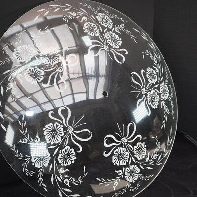 Lot 14 Vintage silk screened ceiling light cover glass 19"