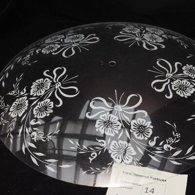 Lot 14 Vintage silk screened ceiling light cover glass 19"