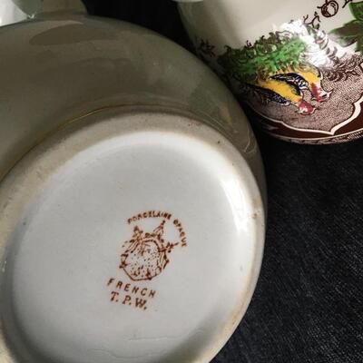 Antique French Porcelain Teapot and Rice Bowl