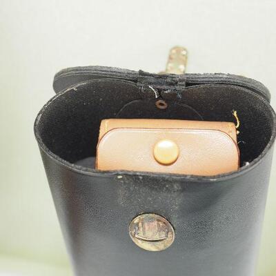 Lot 17- Flask holder portable shot glasses, trays, Sake set.