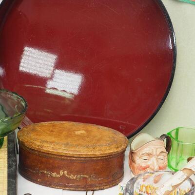 Lot 17- Flask holder portable shot glasses, trays, Sake set.