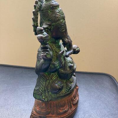 Antique Bronzed Painted Metal Hindu Elephant God Statue 8â€