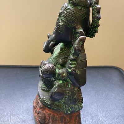 Antique Bronzed Painted Metal Hindu Elephant God Statue 8â€