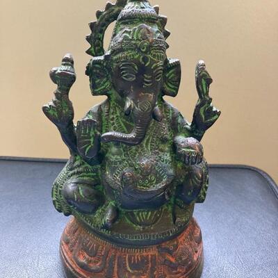 Antique Bronzed Painted Metal Hindu Elephant God Statue 8â€