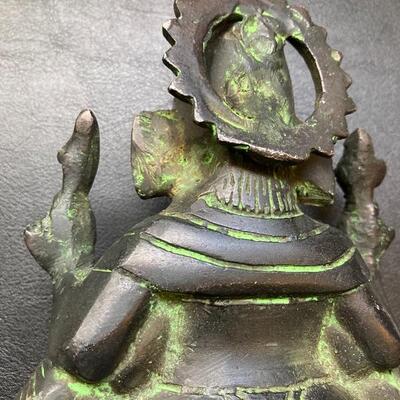 Antique Bronzed Painted Metal Hindu Elephant God Statue 8â€