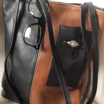 P358 Lot of 3 Leather Handbags with Reading glasses 