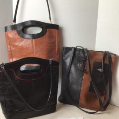 P358 Lot of 3 Leather Handbags with Reading glasses 