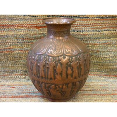 Persian Engraved Brass Vase Ghalamzani 10"Âx8"Â Retail $864.36