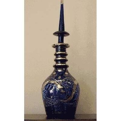 Gold Painted Persian Cobalt Glass Vase 21"x9" Retail $864.36