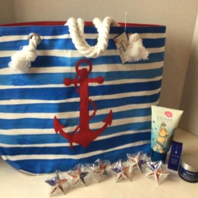 P448 Nautical punctuate Beach Tote Bag with.Star Napkin rings 