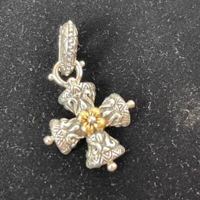 K451 Sterling & 18k gold Barbara Bixby Cross Necklace  Pendant 