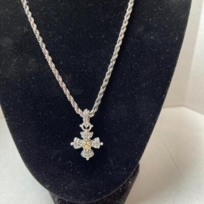 K451 Sterling & 18k gold Barbara Bixby Cross Necklace  Pendant 