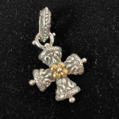 K451 Sterling & 18k gold Barbara Bixby Cross Necklace  Pendant 