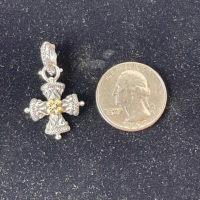 K451 Sterling & 18k gold Barbara Bixby Cross Necklace  Pendant 