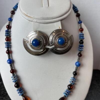 K452 Sterling Blue Lapis Earring and Necklace set 