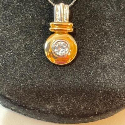 K453 Sterling CZ Two toned Pendant with sterling CZ Earrings 