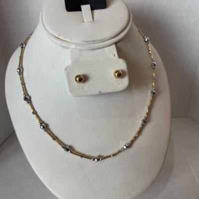 K541 14k Yellow and White Gold 18â€ Necklace with Earrings 