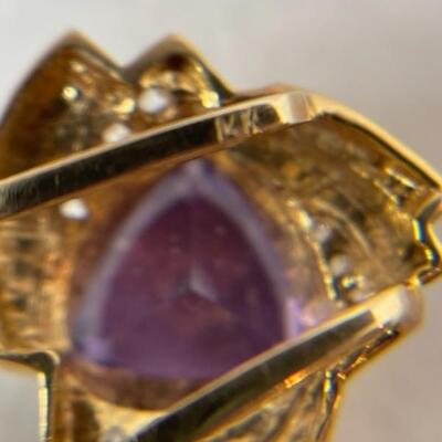 K544 14k Yellow Gold Amethyst and Diamond Slide and Pierced Earrings 