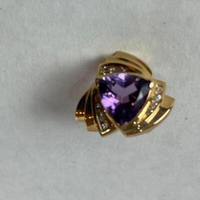 K544 14k Yellow Gold Amethyst and Diamond Slide and Pierced Earrings 