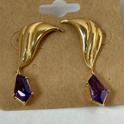 K544 14k Yellow Gold Amethyst and Diamond Slide and Pierced Earrings 