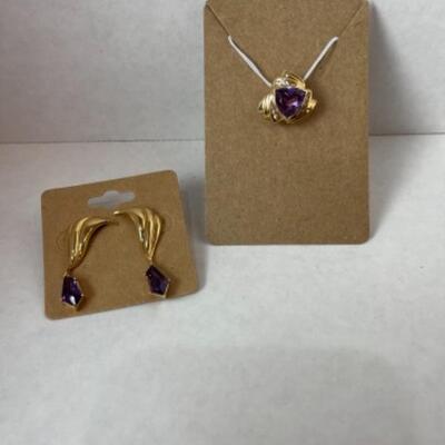 K544 14k Yellow Gold Amethyst and Diamond Slide and Pierced Earrings 