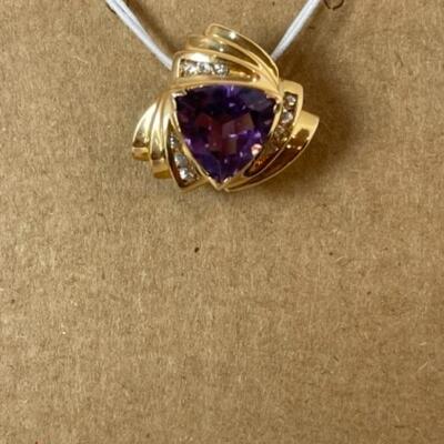 K544 14k Yellow Gold Amethyst and Diamond Slide and Pierced Earrings 