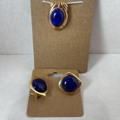 K545 14k & 10k Yellow Gold Blue Lapis Slide and Earrings Set 