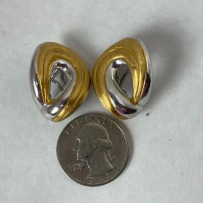 K548 14k Yellow and White Gold Pierced French Clipback Earrings 