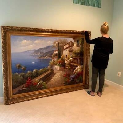 Absolutely Stunning SUPER Huge Original Oil Painting of Amalfi Coast in Italy