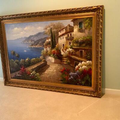 Absolutely Stunning SUPER Huge Original Oil Painting of Amalfi Coast in Italy