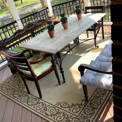 Farmhouse Dining room Table with Unit Wrought Iron Base 