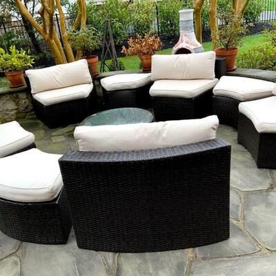 Catalina 6 Piece Patio Wicker Outdoor Sectional Furniture Set w/ Umbrella