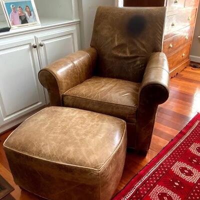 Ethan Allen Leather Chair and Ottoman