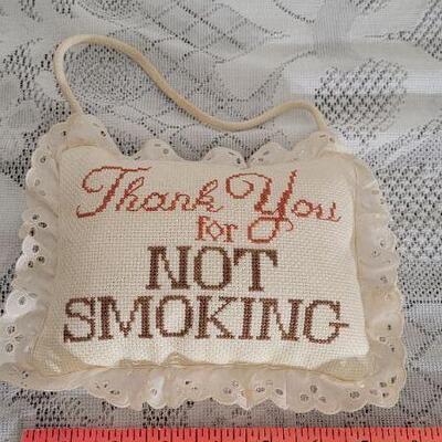 Lot 49: Thank You for Not Smoking Handstitched Pillow