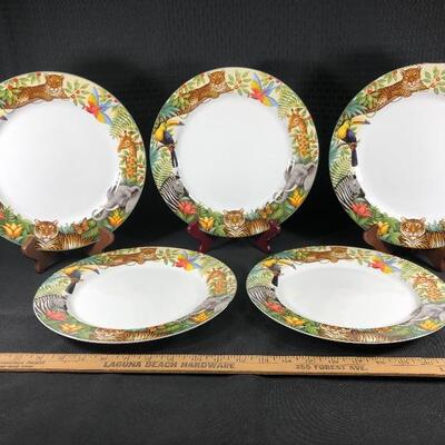 Set of 5 Stephaine Stouffer Sakura Jungle Animals Stoneware Dinner Plates