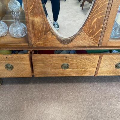 Victorian Oak Converted Mirrored Armoire Display Cabinet