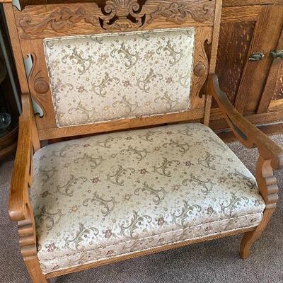 Antique Carved Oak Settee Chair Loveseat Bench