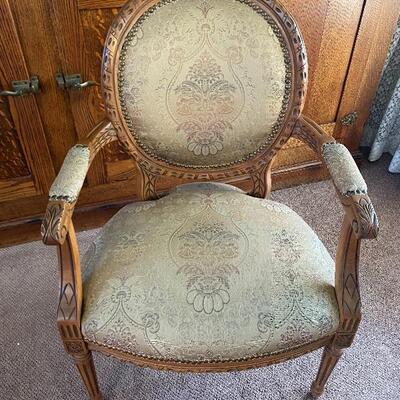 Antique Wide Seat Medium Finish Arm Chair Pair