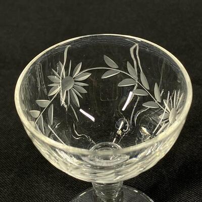 Set of 4 Flower Etched Cordial Glasses