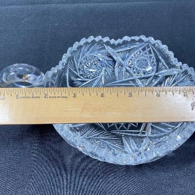 Vintage Cut Crystal AMP Glass Nappy Whirled Pinwheels Stars