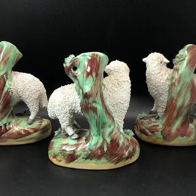 Set of 3 Staffordshire Ram Sheep Ewe Spill Vases