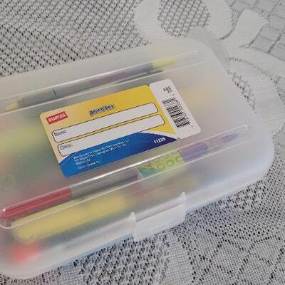 Lot 156: Plastic Tote of Pens and Highlighters UNTESTED 